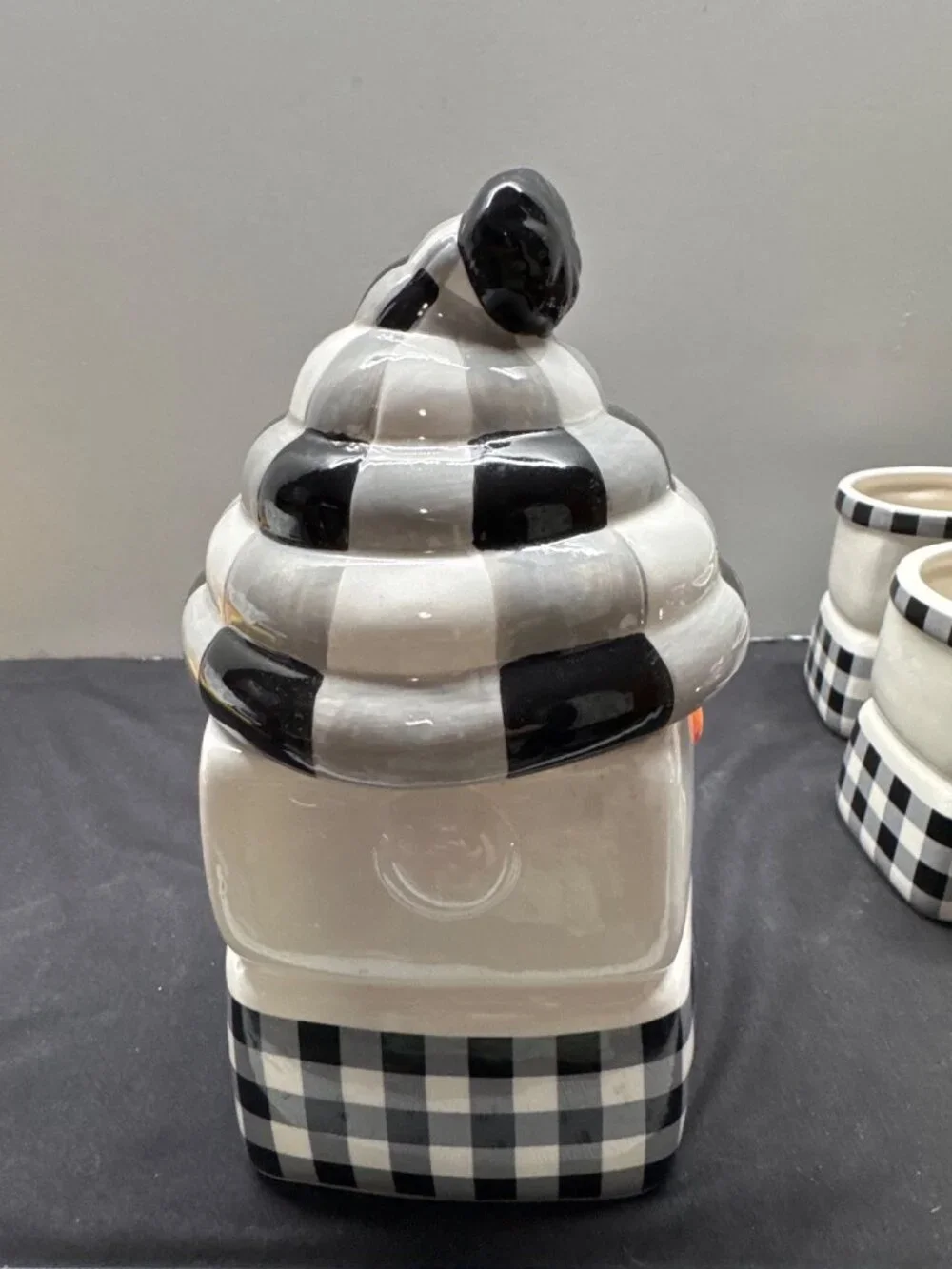 Joyous Snowman 2025 Ceramic Jar & Mug Set With Black & White Buffalo Check Desig